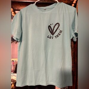 Let Them Heart Graphic Tee - Light Aqua Short Sleeve